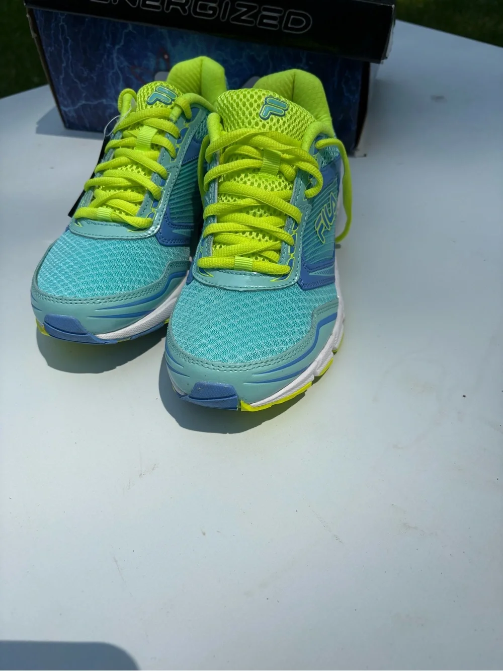 Fila Women's Aqua Teal and Neon Yellow Sneakers
